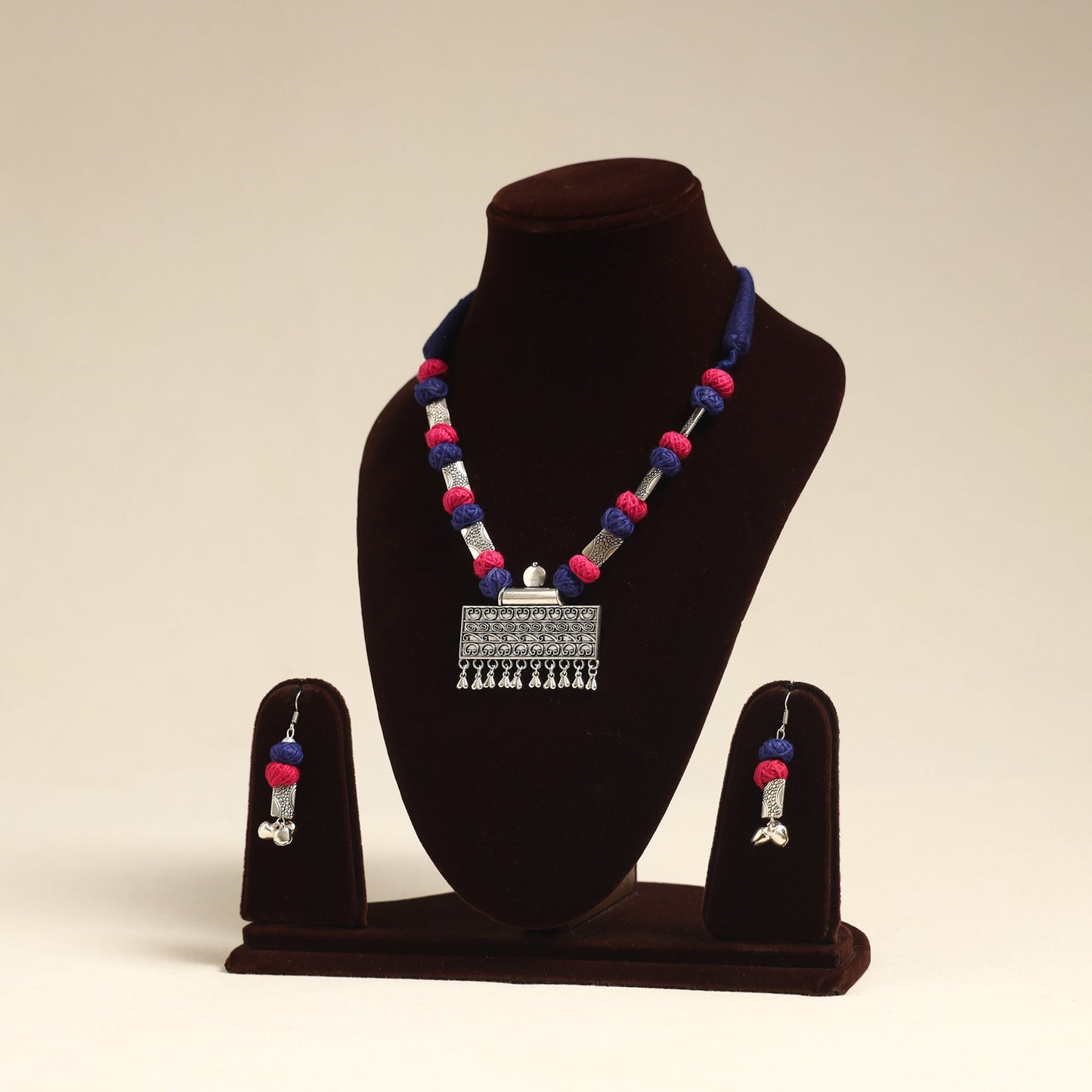 Navratri Special! Blue German Silver Thread Beads Necklace Set