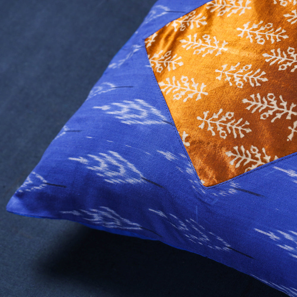 Noori Ikat Cotton With Modal Silk Block Print Cushion Cover