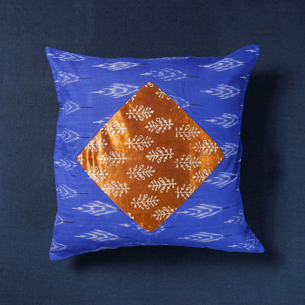 Noori Ikat Cotton With Modal Silk Block Print Cushion Cover