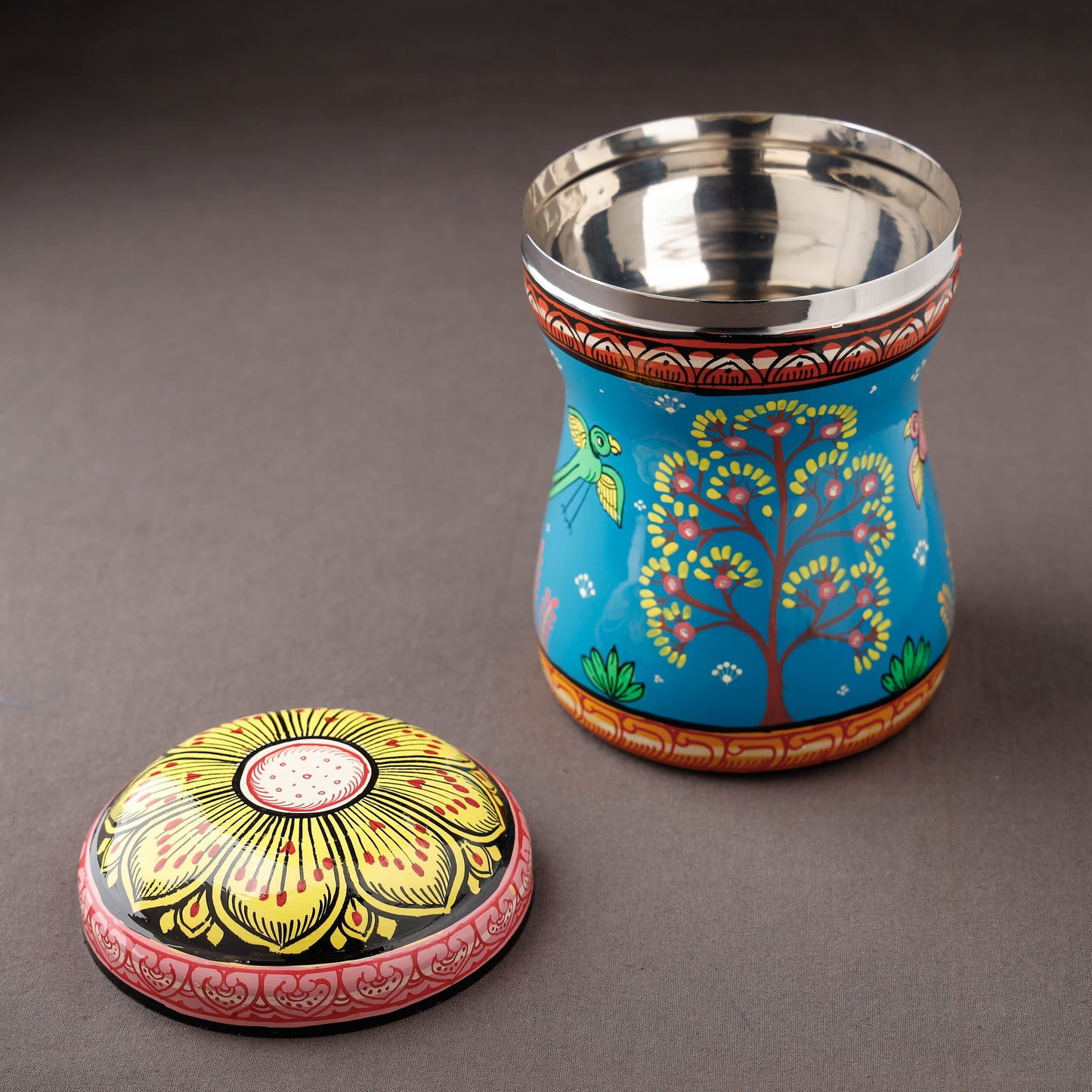 Blue Bengal Patua Handpainted Stainless Steel Canister