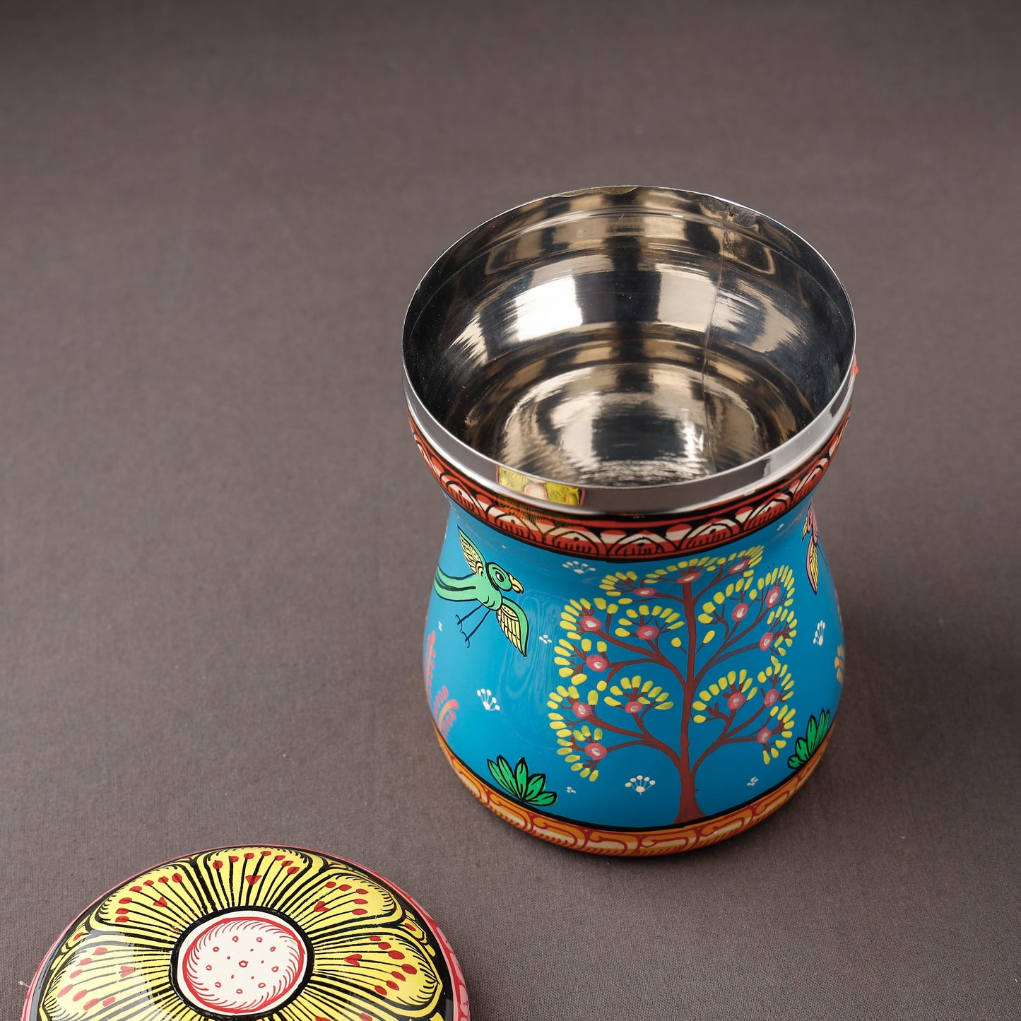 Blue Bengal Patua Handpainted Stainless Steel Canister