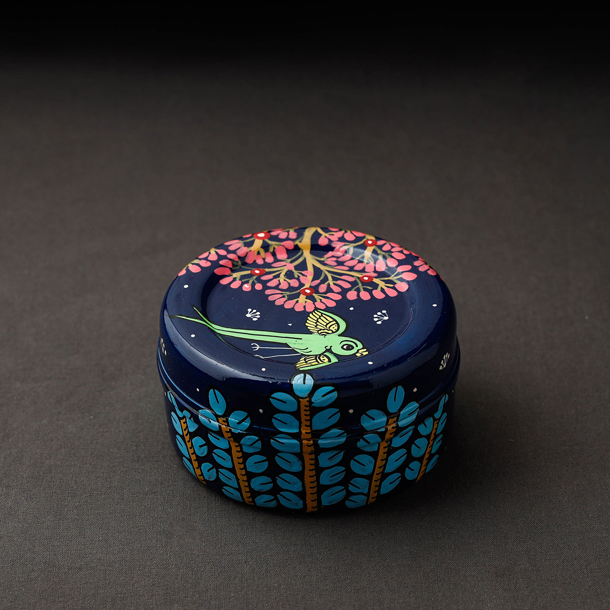 Odisha Pattachitra Blue Handpainted Stainless Steel Container