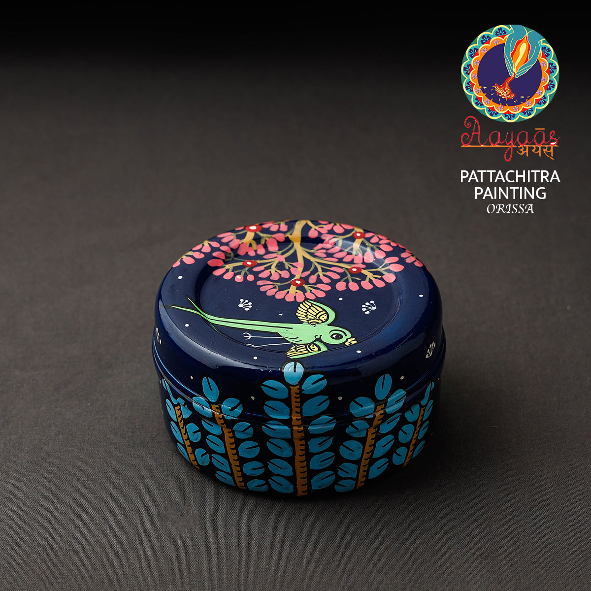 Odisha Pattachitra Blue Handpainted Stainless Steel Container