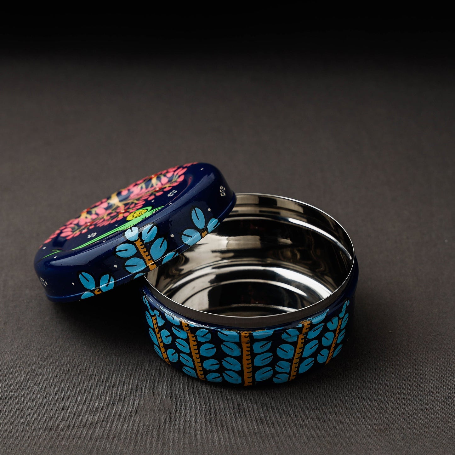 Odisha Pattachitra Blue Handpainted Stainless Steel Container