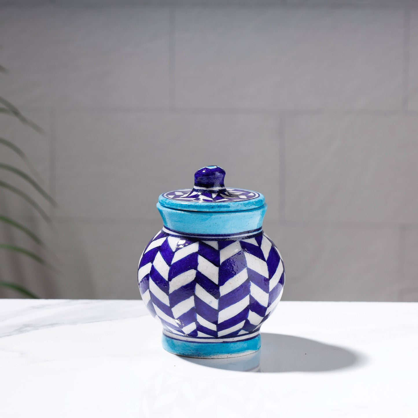 Original Blue Pottery Ceramic Barni/Storage Jar with Lid (Small) Online in India