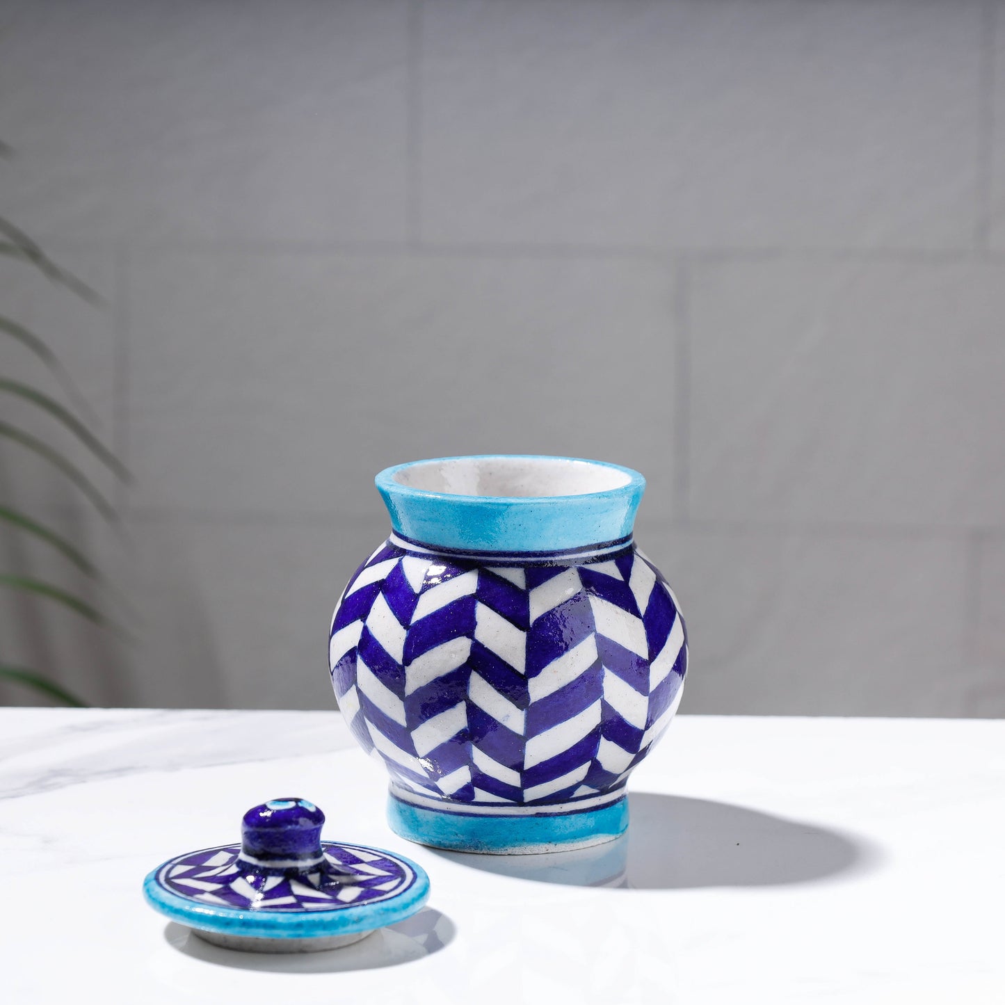 Original Blue Pottery Ceramic Barni/Storage Jar with Lid (Small) Online in India