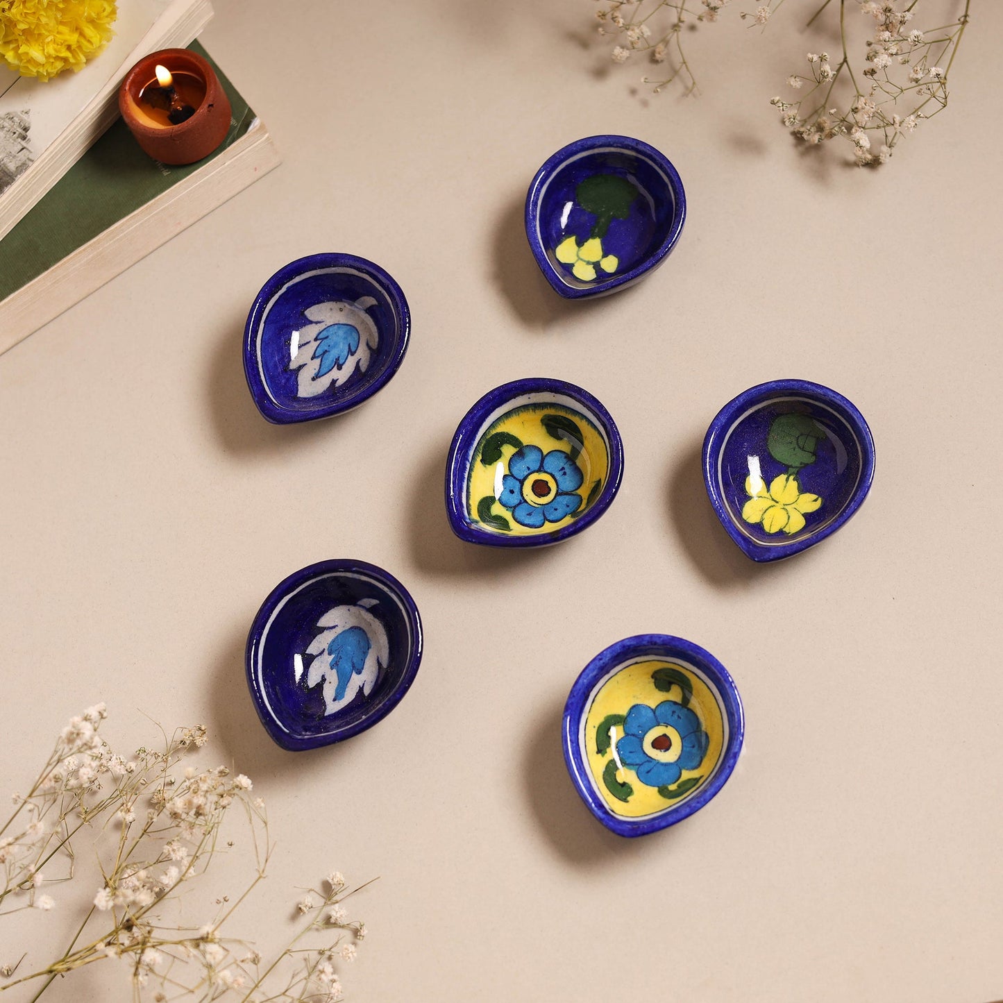 Blue - original pottery ceramic diyas (set of 6) 07