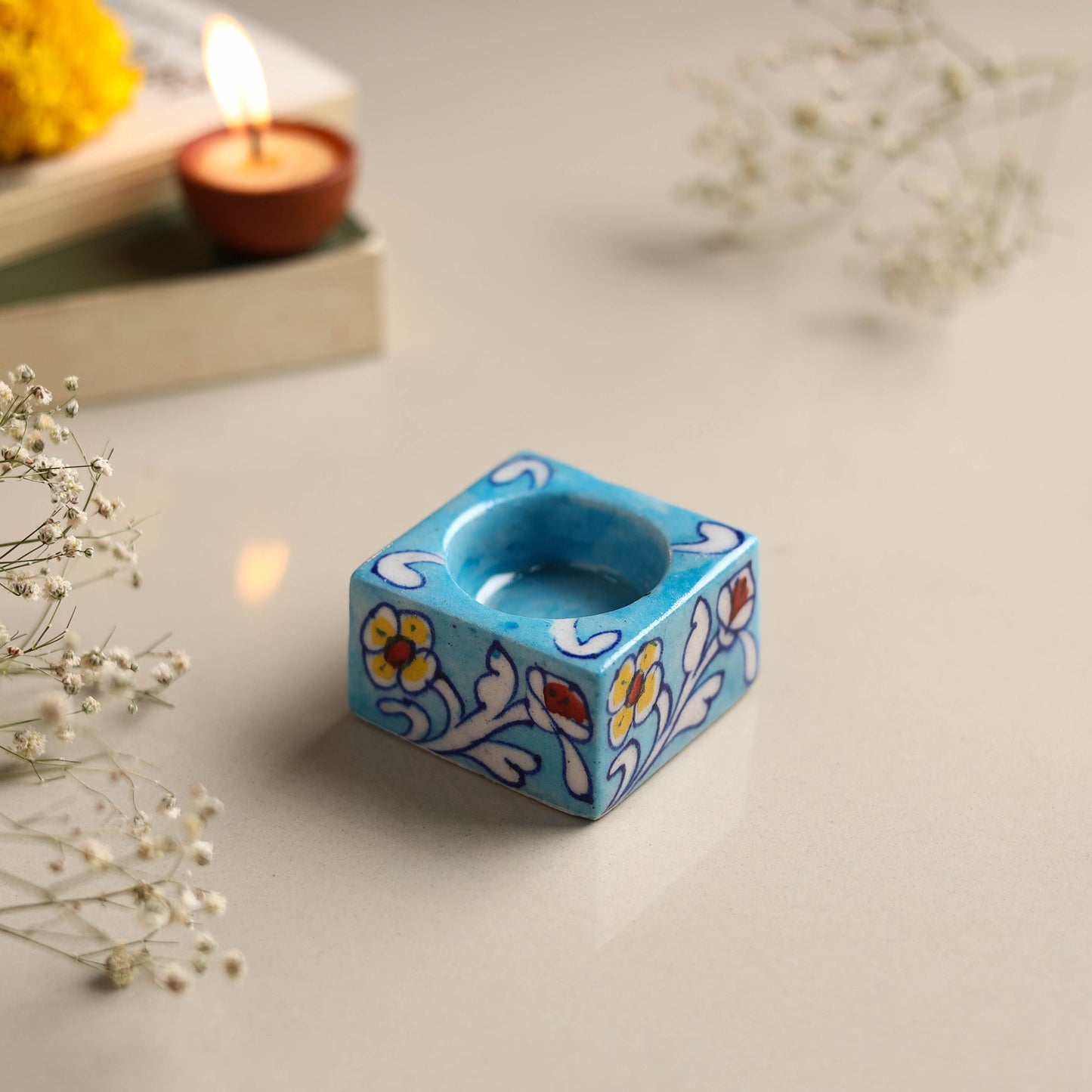 Original Blue Pottery Ceramic Tealight Candle Holder