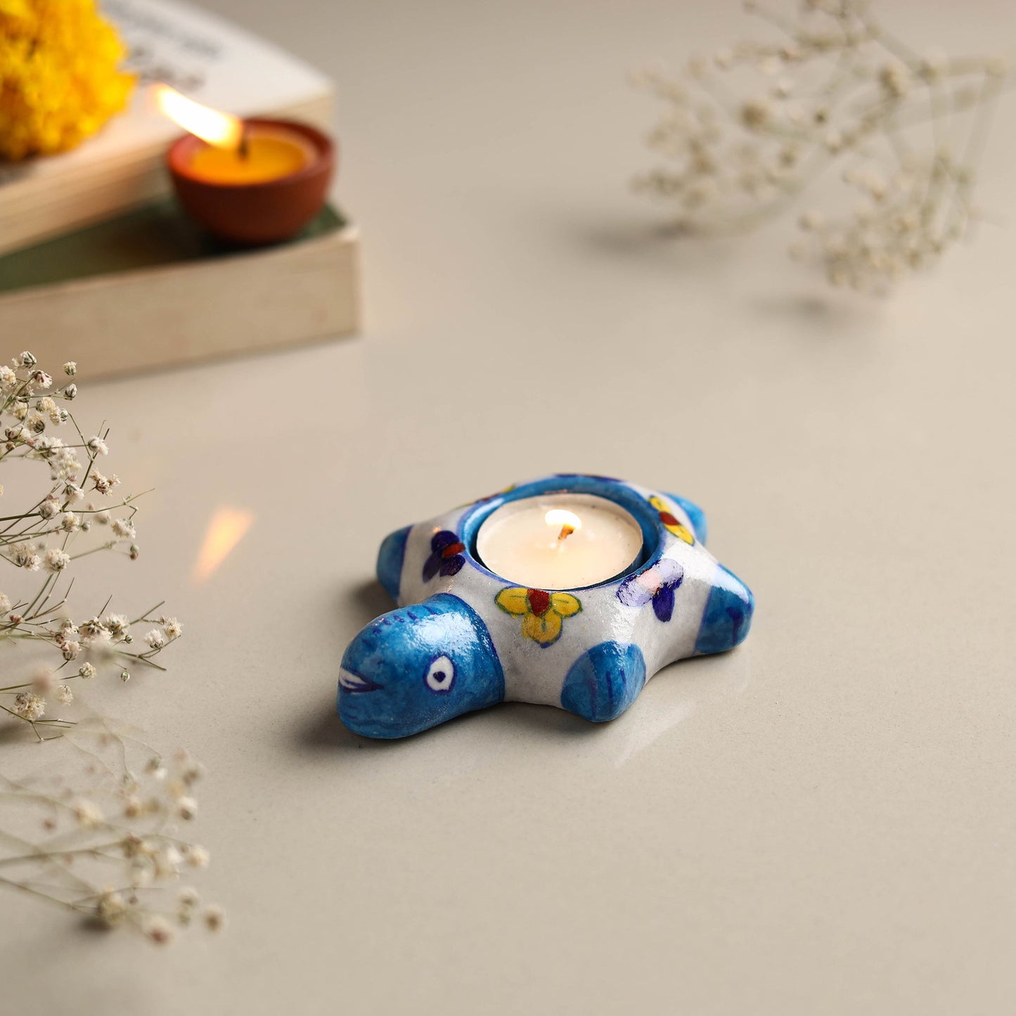 Original Blue Pottery Ceramic Tealight Candle Holder