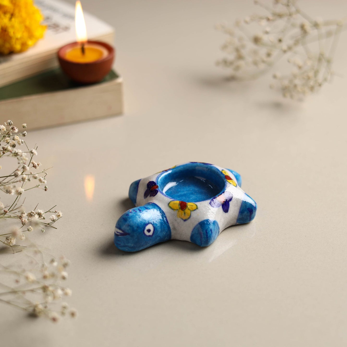 Original Blue Pottery Ceramic Tealight Candle Holder