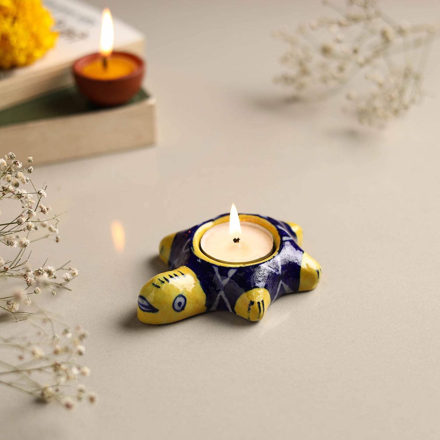 Original Blue Pottery Ceramic Tealight Candle Holder