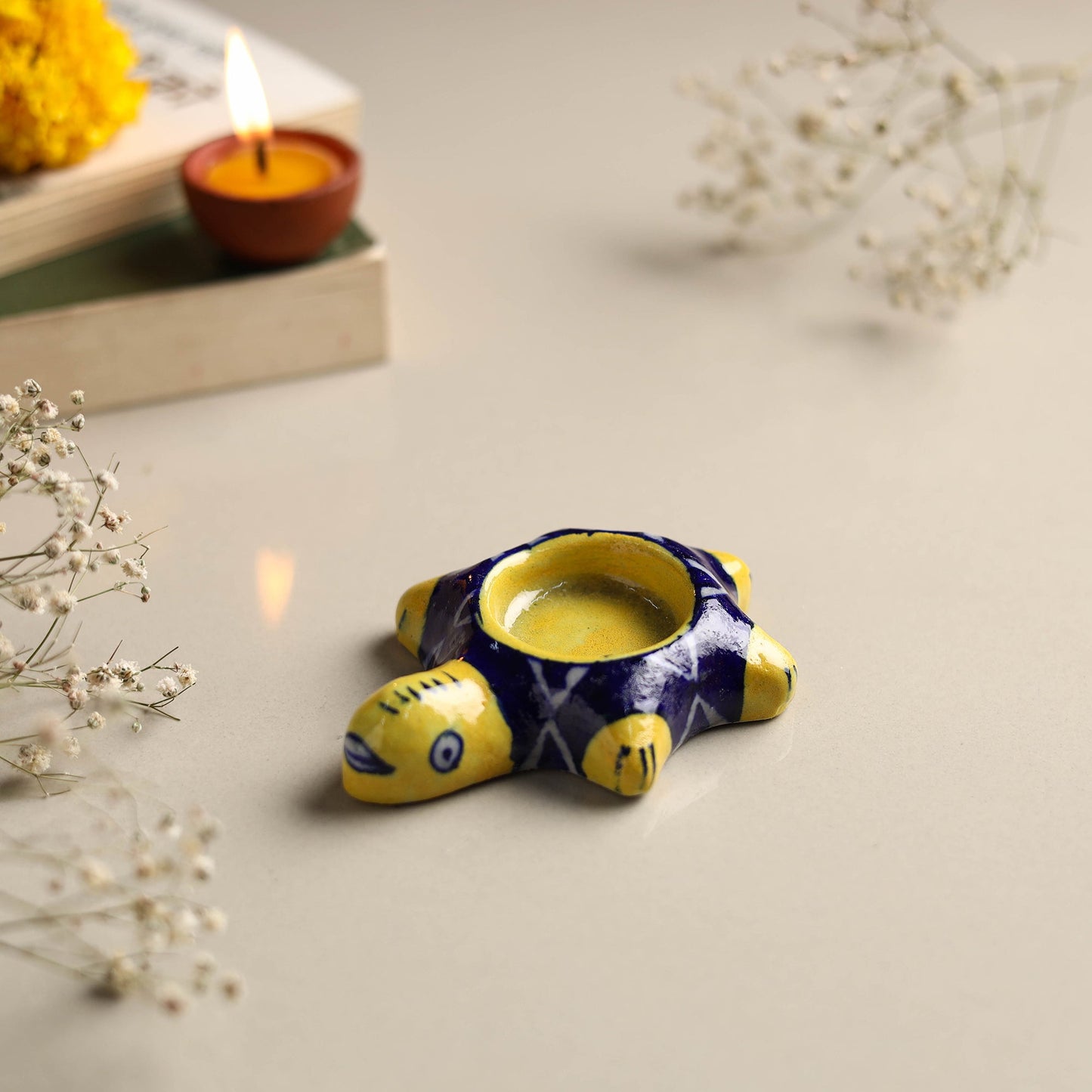 Original Blue Pottery Ceramic Tealight Candle Holder