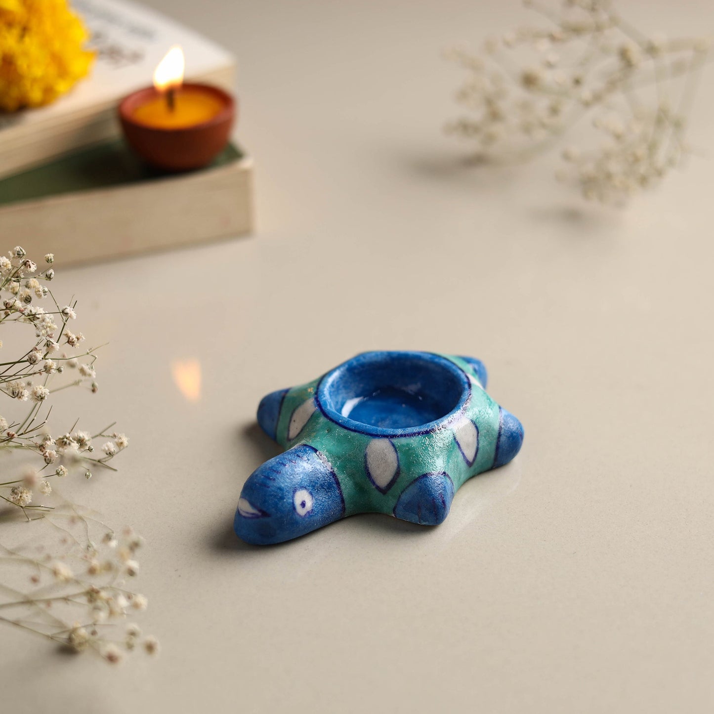 Original Blue Pottery Ceramic Tealight Candle Holder
