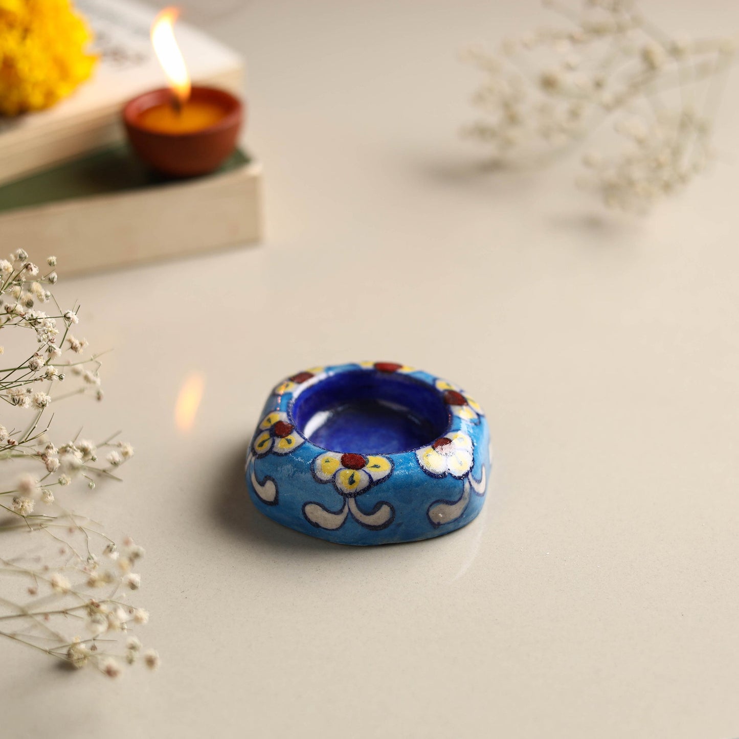 Original Blue Pottery Ceramic Tealight Candle Holder