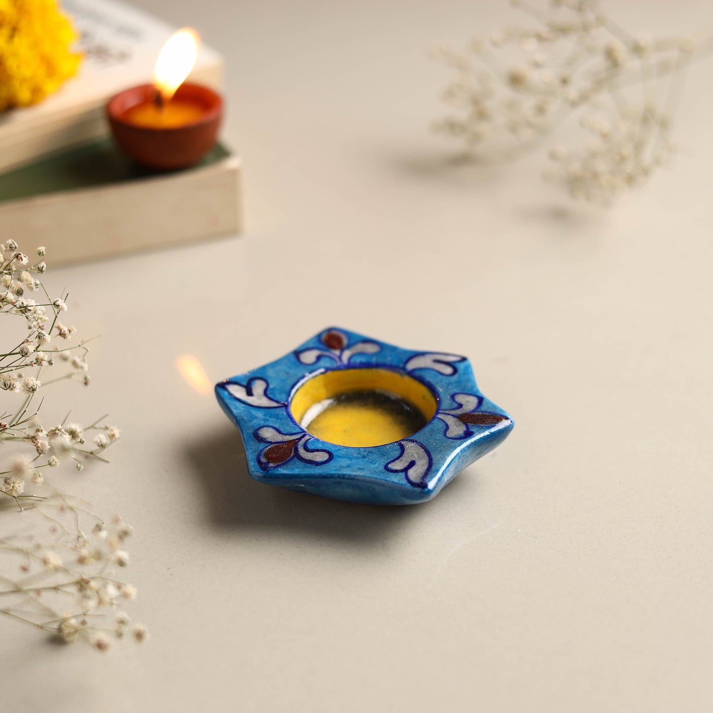 Original Blue Pottery Ceramic Tealight Candle Holder