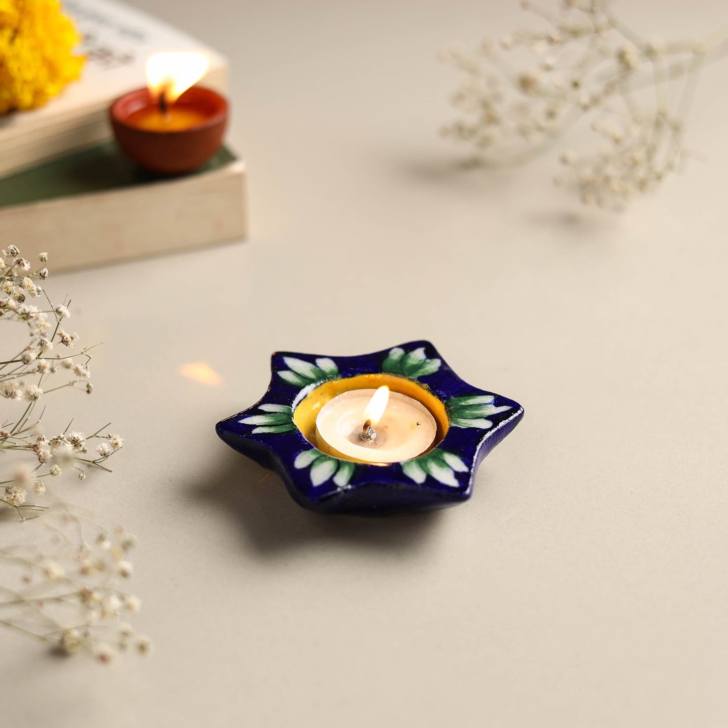 Original Blue Pottery Ceramic Tealight Candle Holder