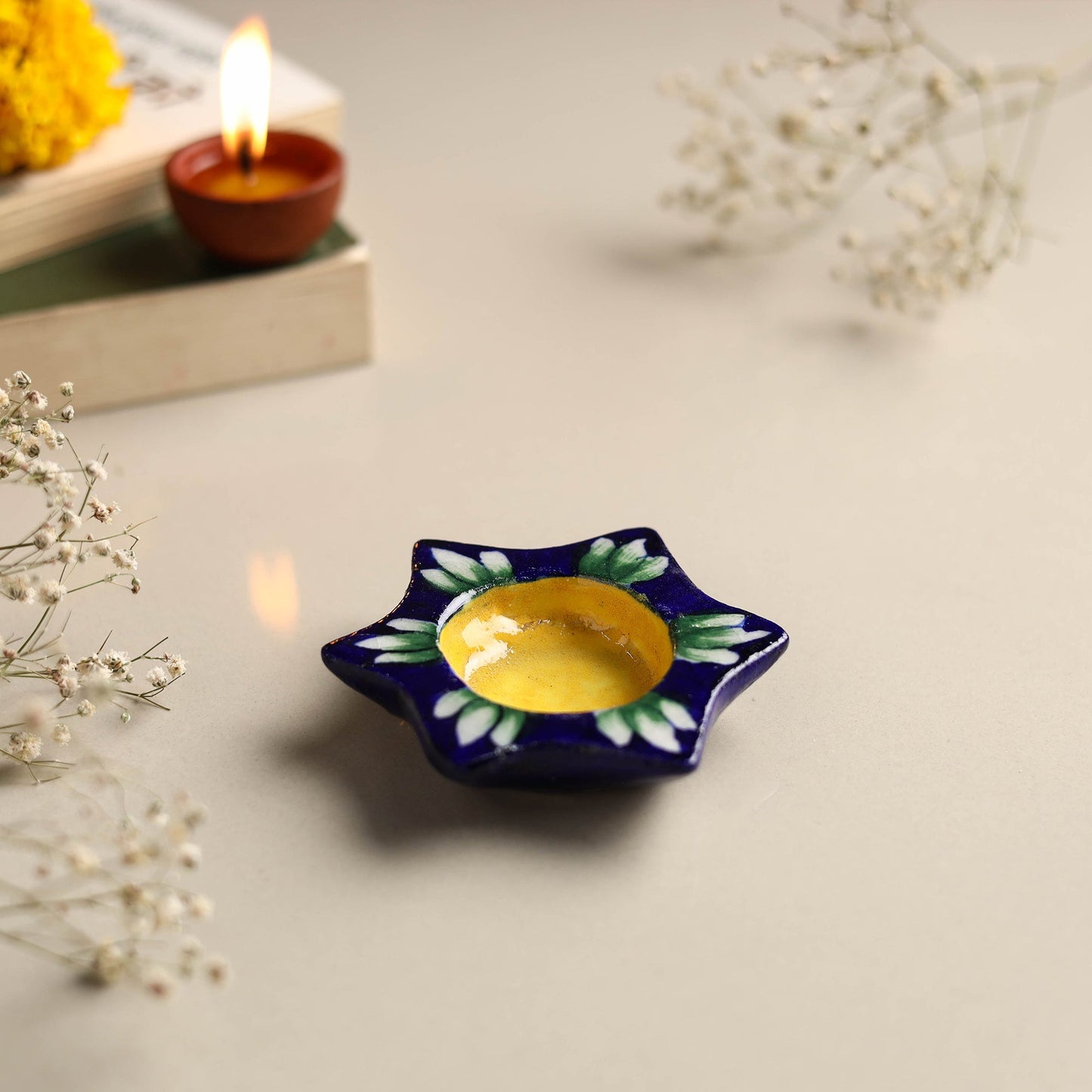 Original Blue Pottery Ceramic Tealight Candle Holder