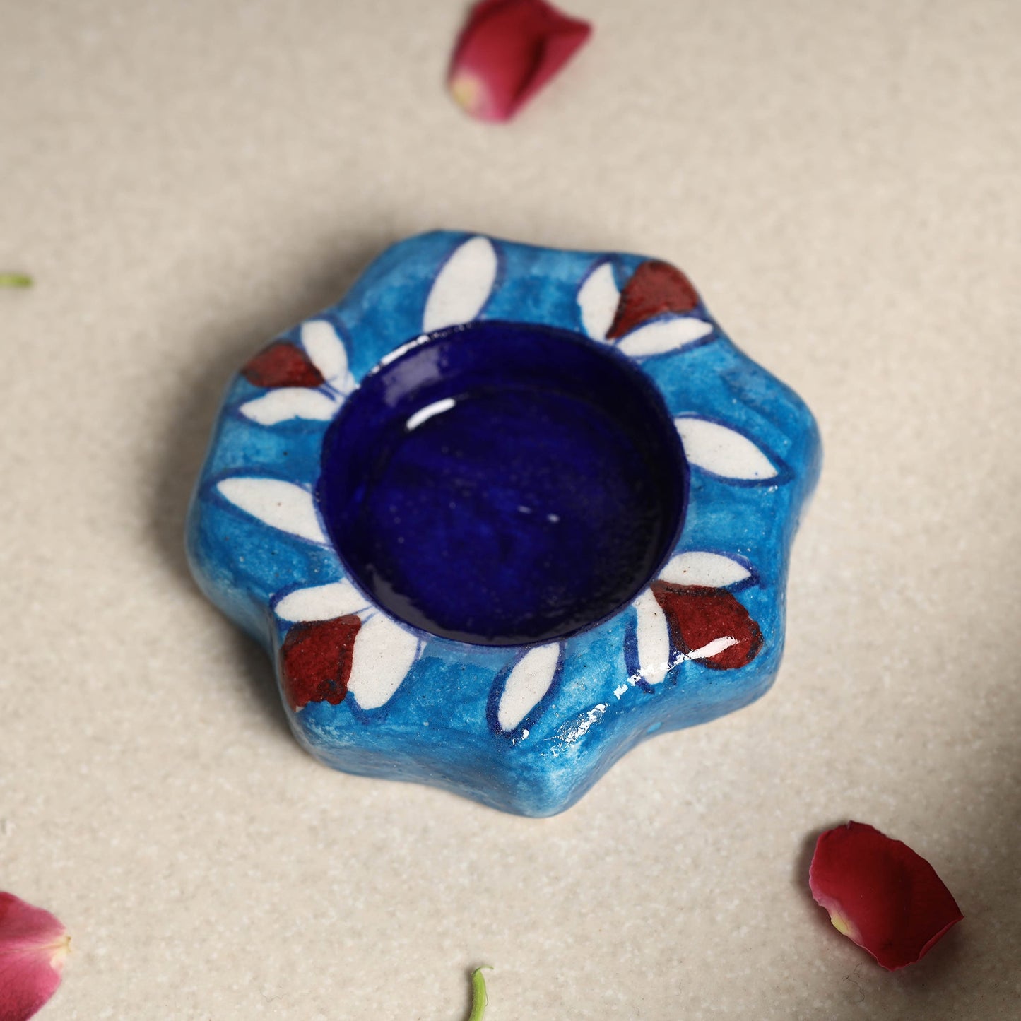 Original Blue Pottery Ceramic Tealight Candle Holder Online in India