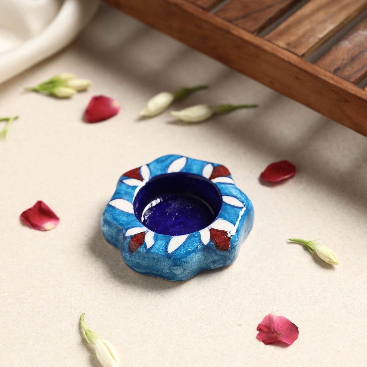 Original Blue Pottery Ceramic Tealight Candle Holder Online in India