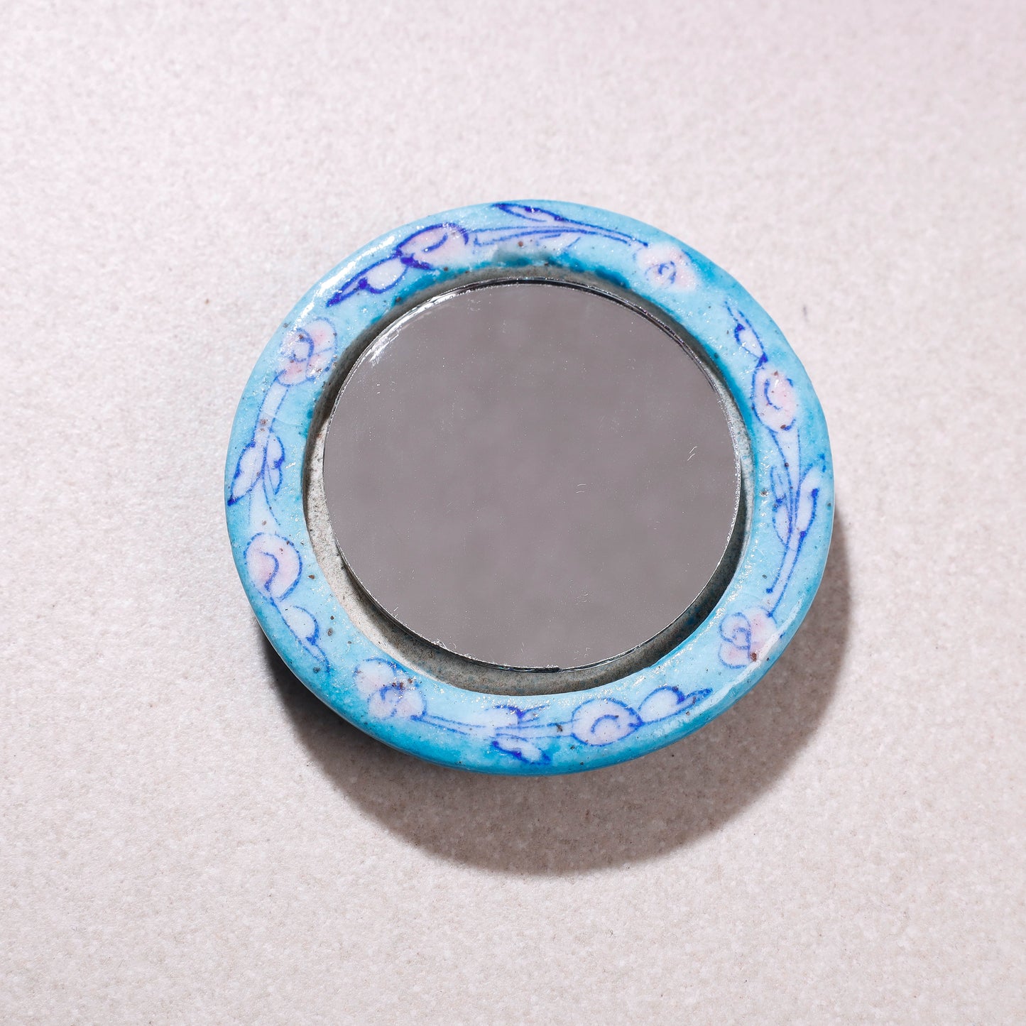 Original Blue Pottery Ceramic Tile Hand Mirror