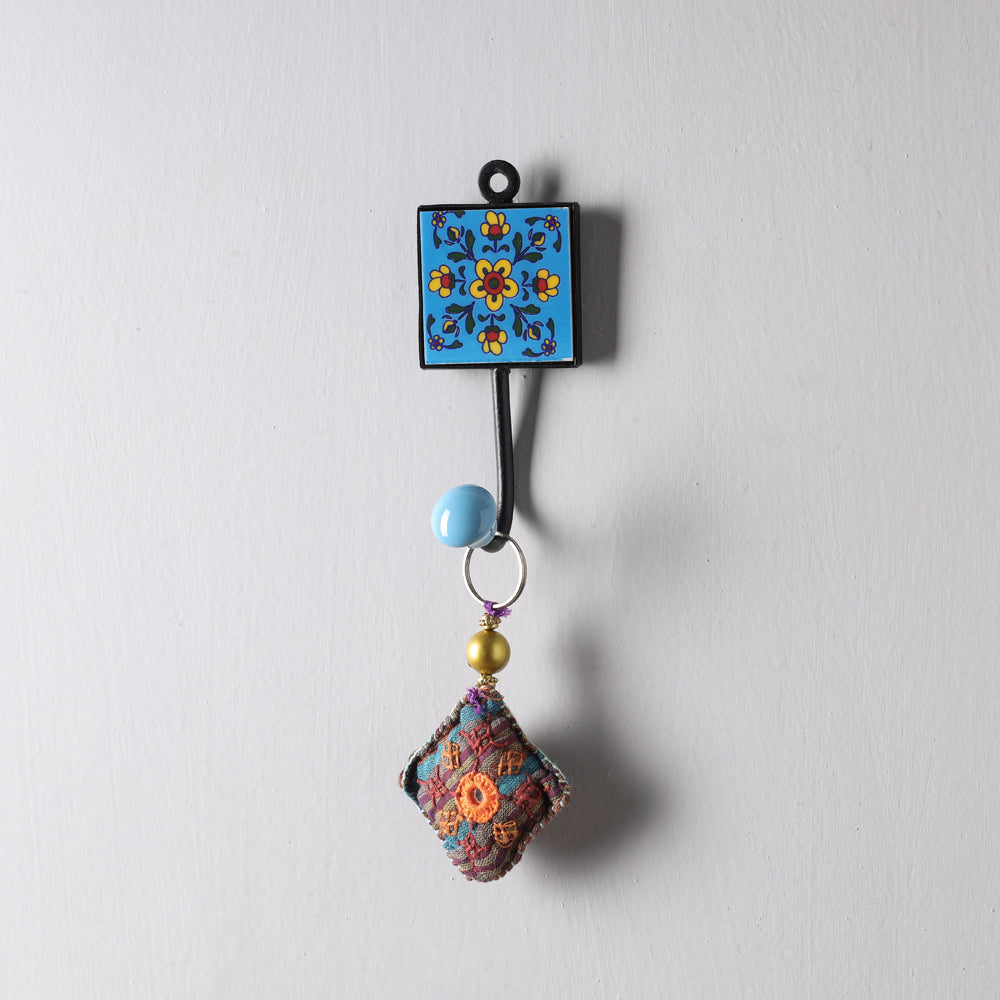 Original Blue Pottery Ceramic Tile Wall Hook Hanger (1 Peg)