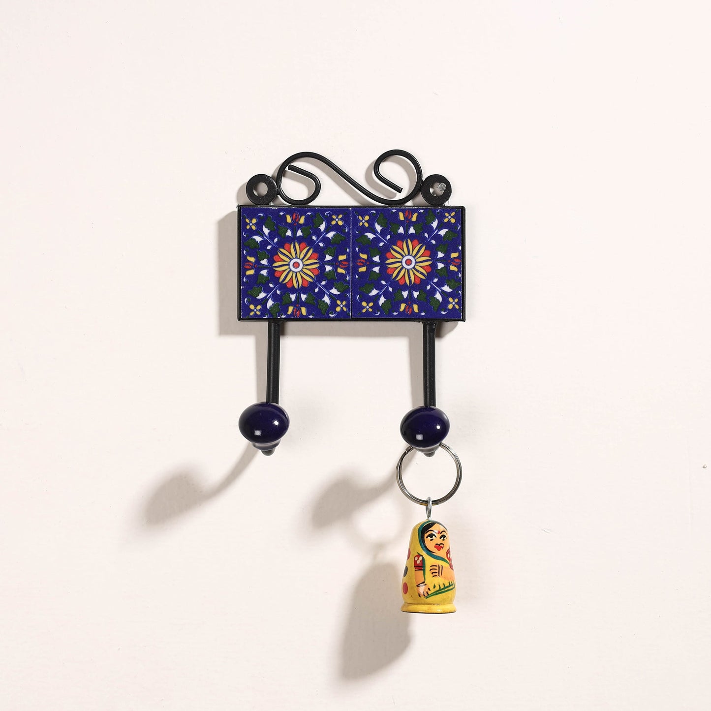 Original Blue Pottery Ceramic Tile Wall Hook Hanger