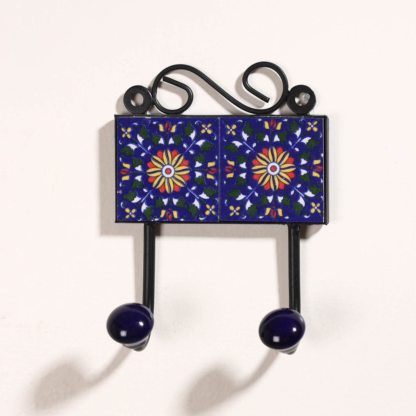 Original Blue Pottery Ceramic Tile Wall Hook Hanger