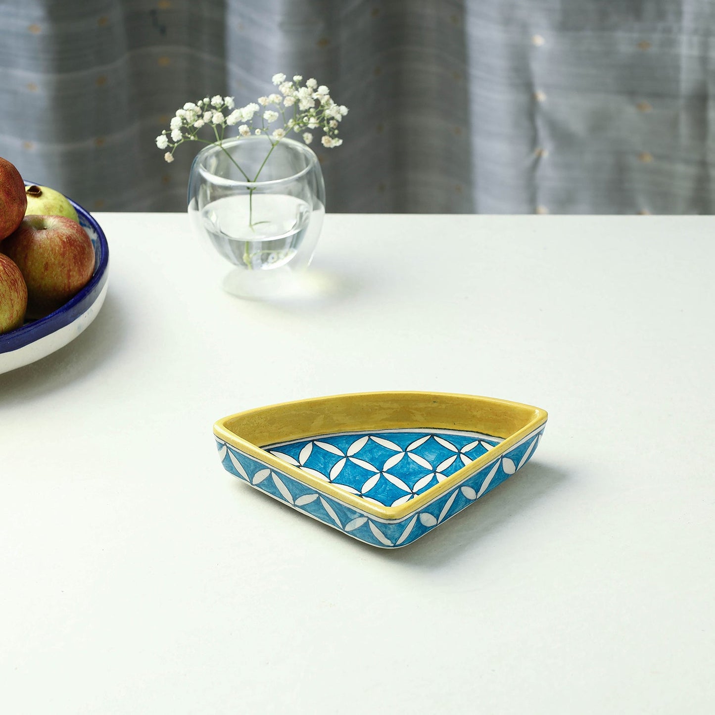 Original Blue Pottery Ceramic Triangular Blue Tray