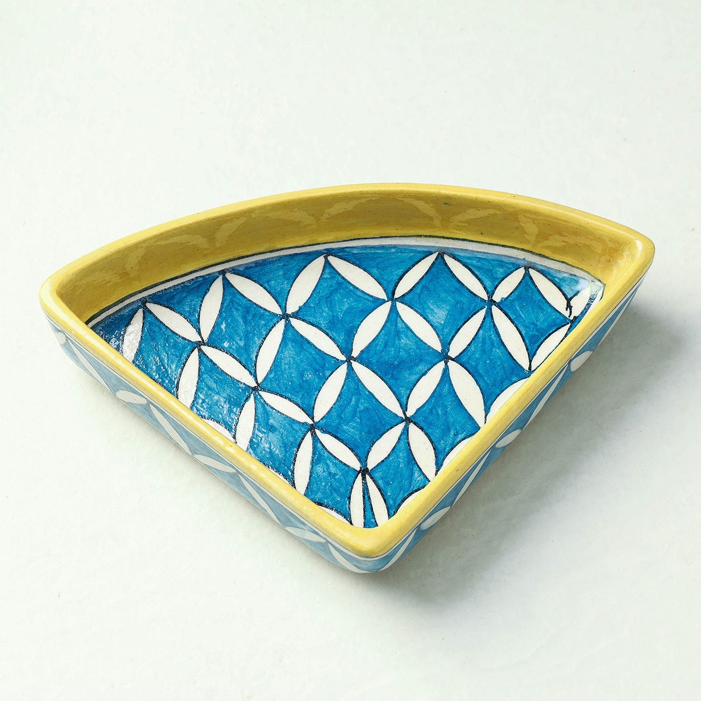 Original Blue Pottery Ceramic Triangular Blue Tray