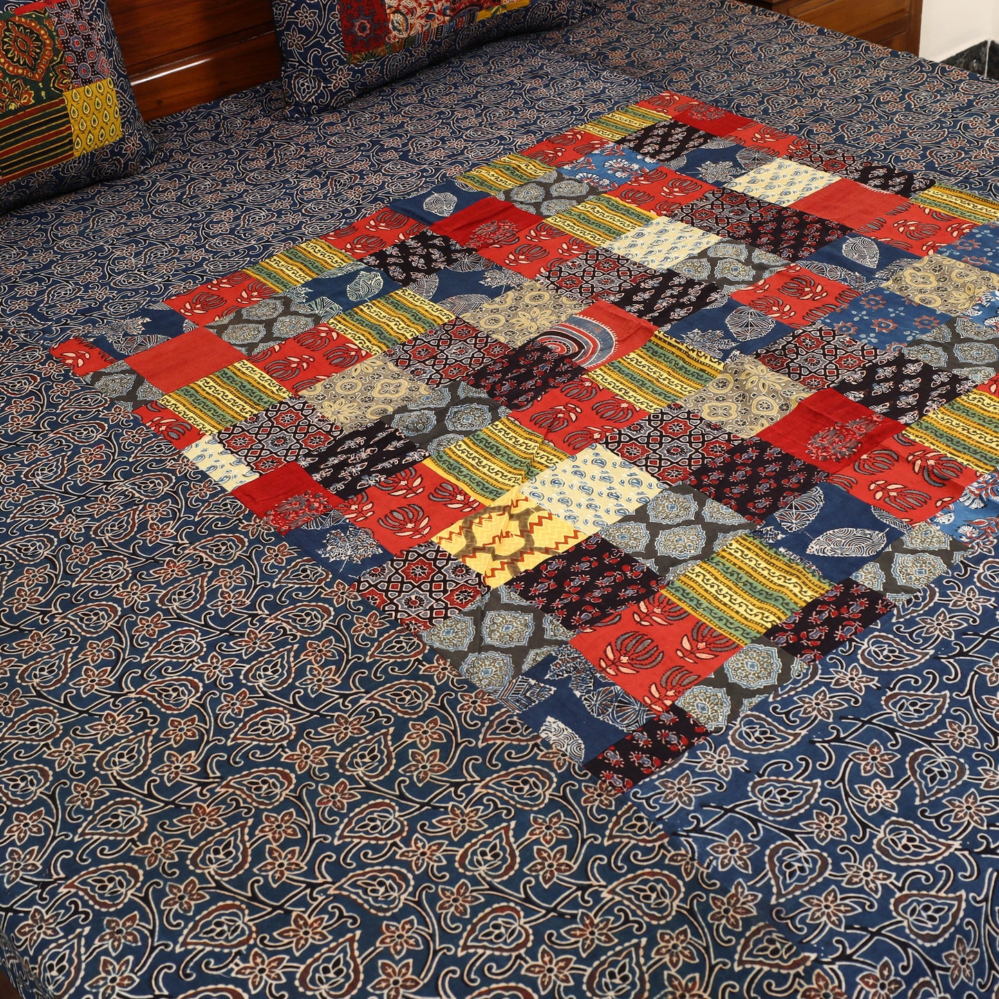 Blue - patchwork cotton double bed sheet set 03