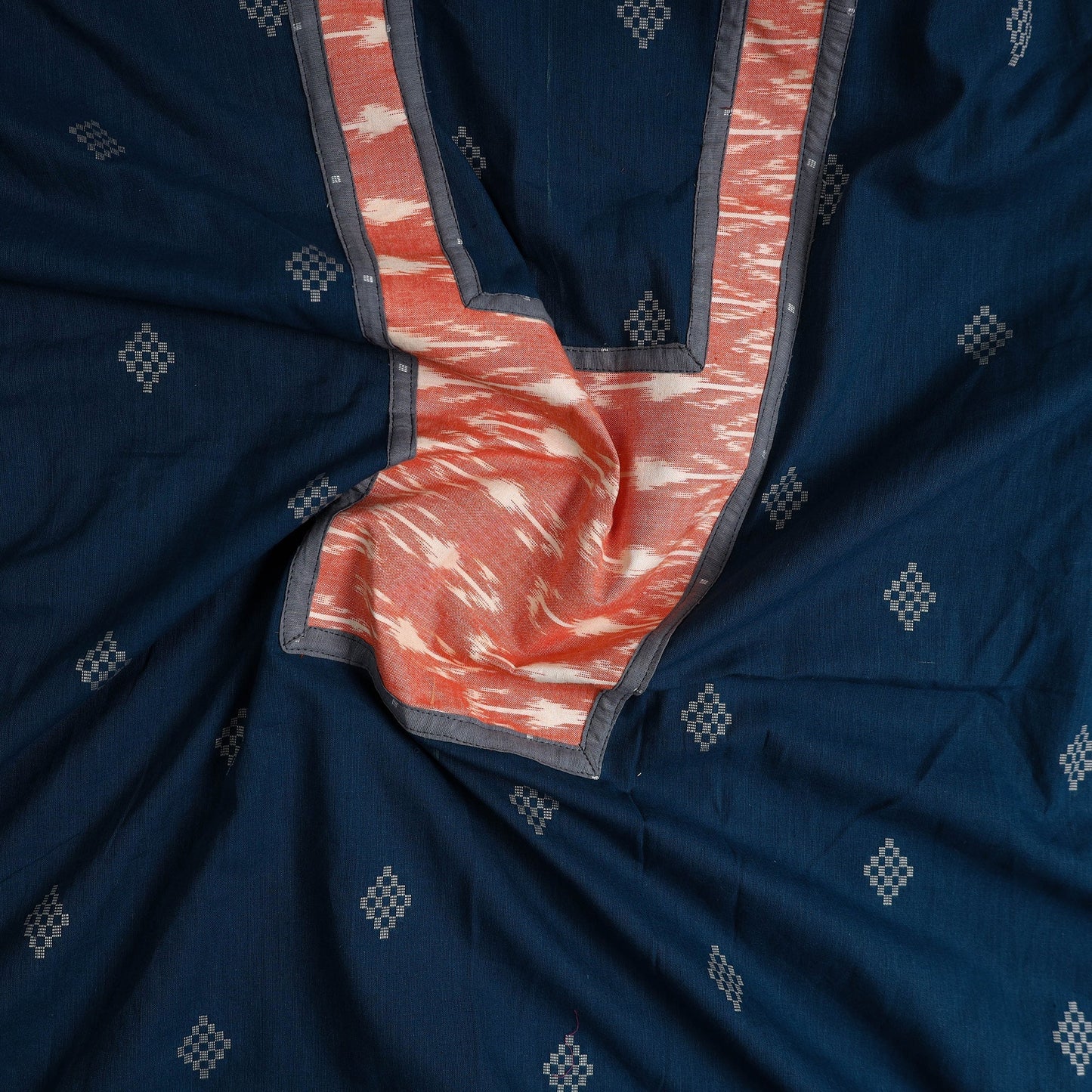 Blue Patchwork Cotton Jacquard Kurta Material (3m)