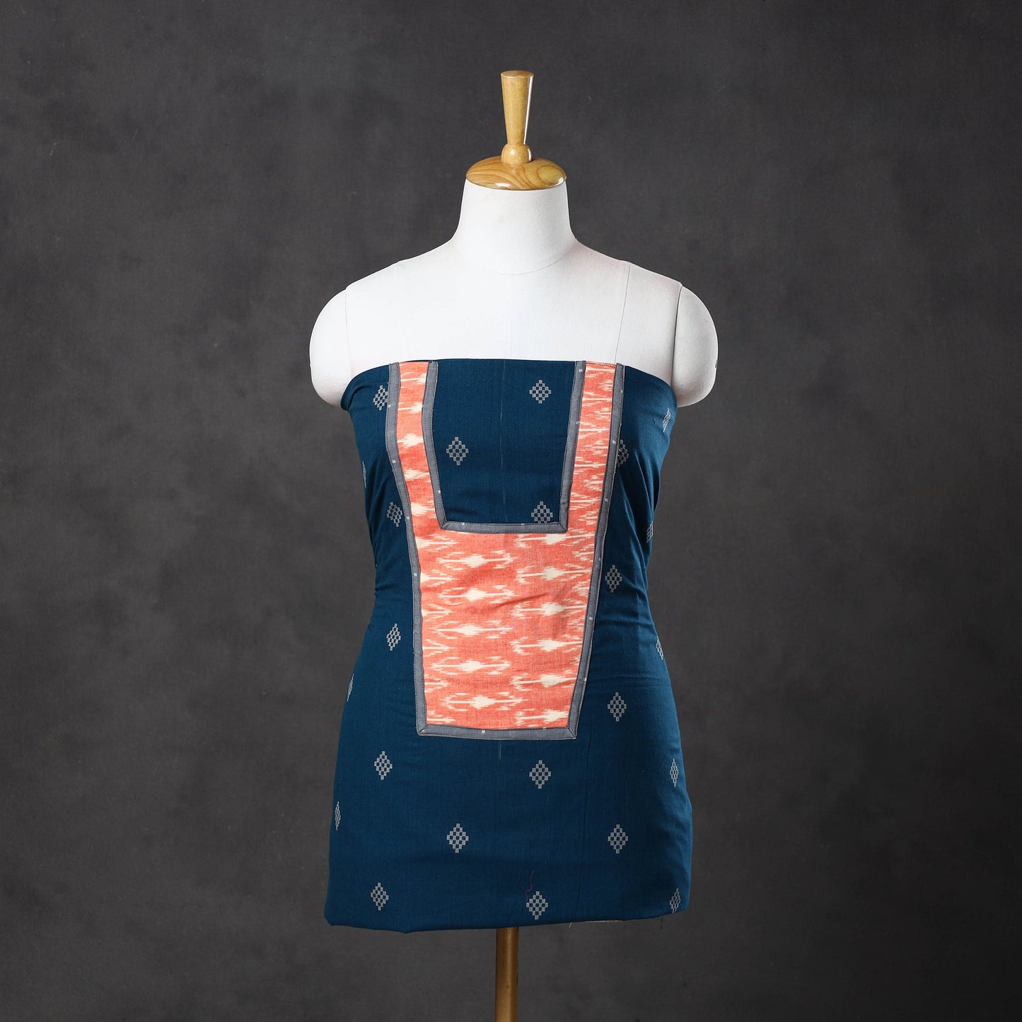 Blue Patchwork Cotton Jacquard Kurta Material (3m)