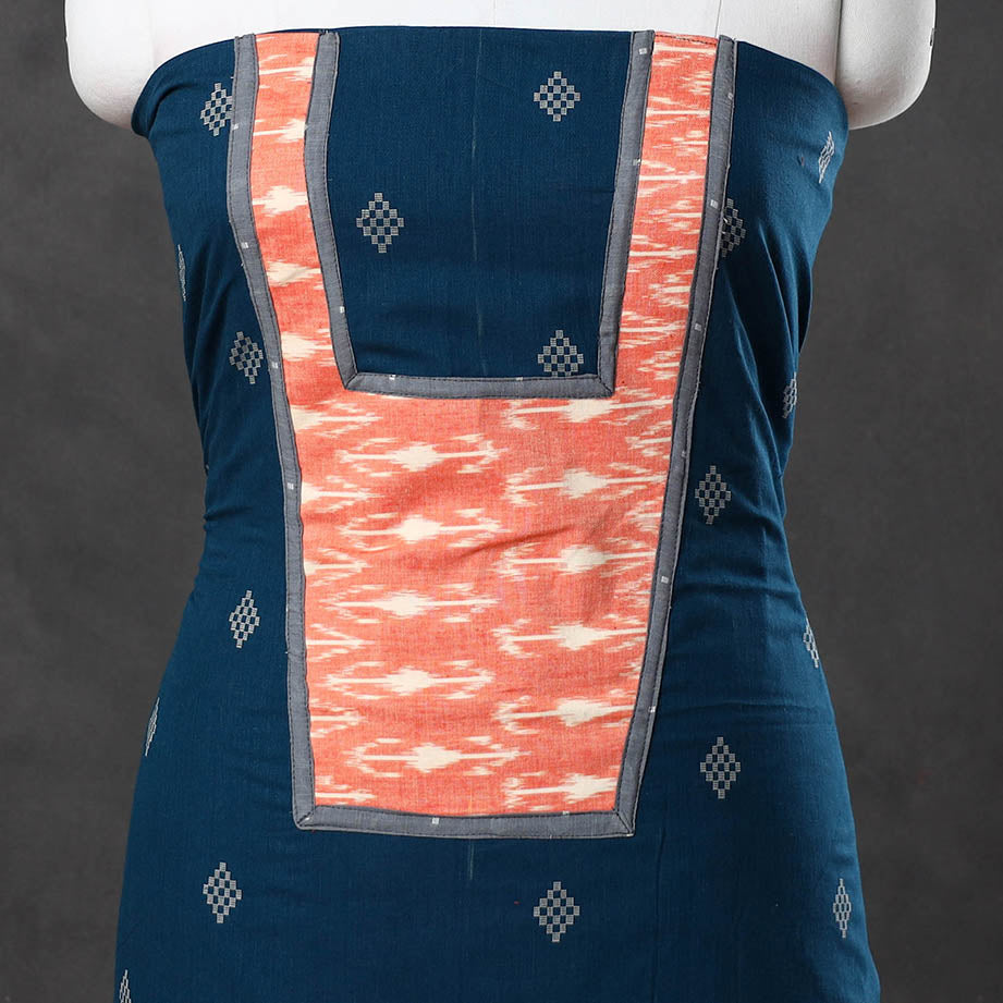 Blue Patchwork Cotton Jacquard Kurta Material (3m)