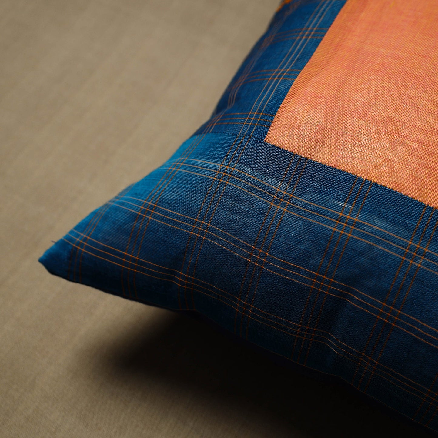 Blue - patchwork cotton kanchipuram cushion cover (16 x 16