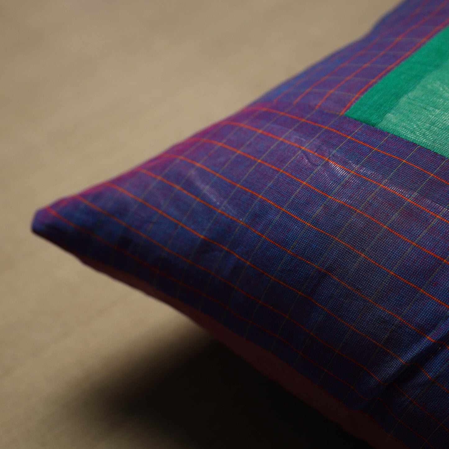 Blue - patchwork cotton kanchipuram cushion cover (16 x 16