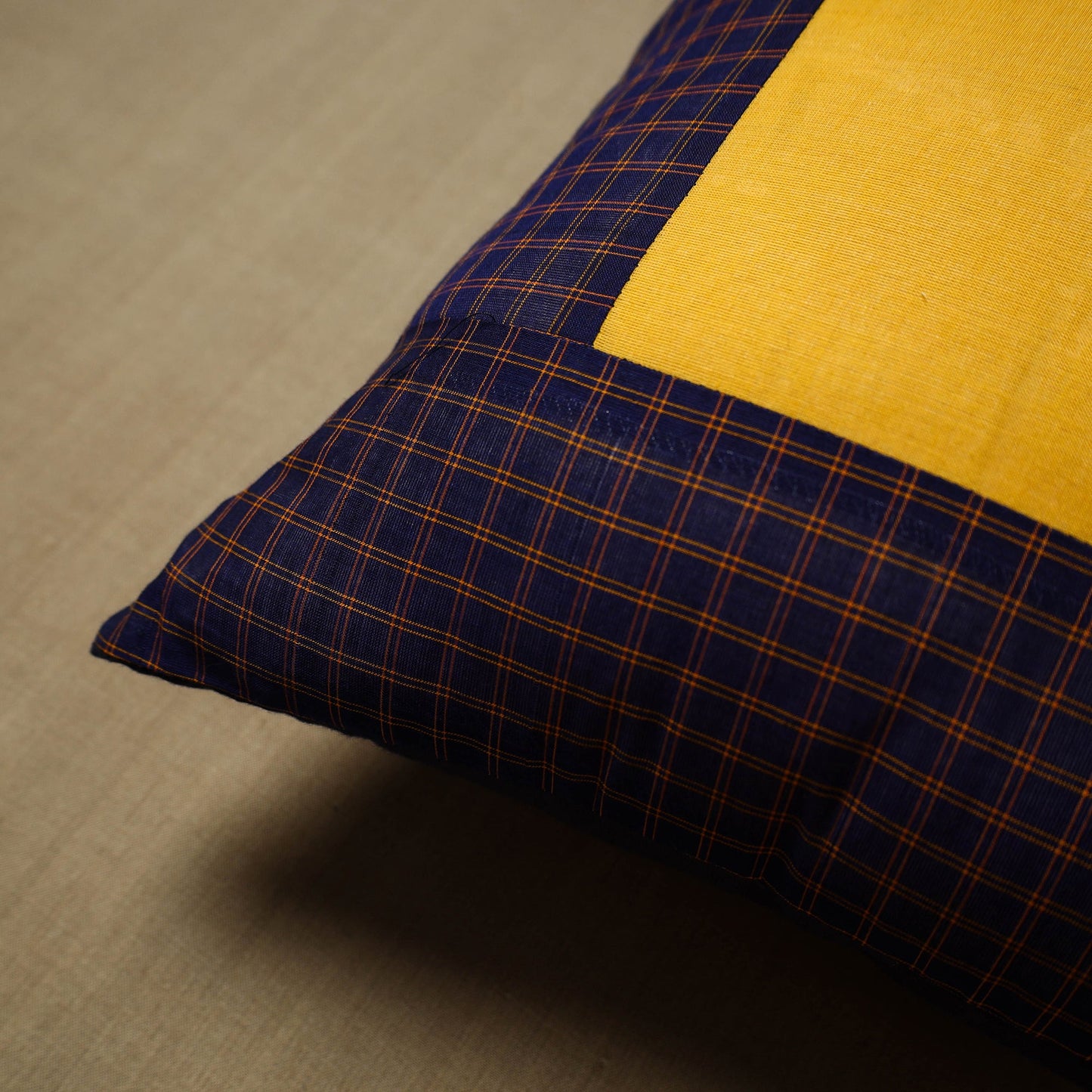 Blue - patchwork cotton kanchipuram cushion cover (16 x 16