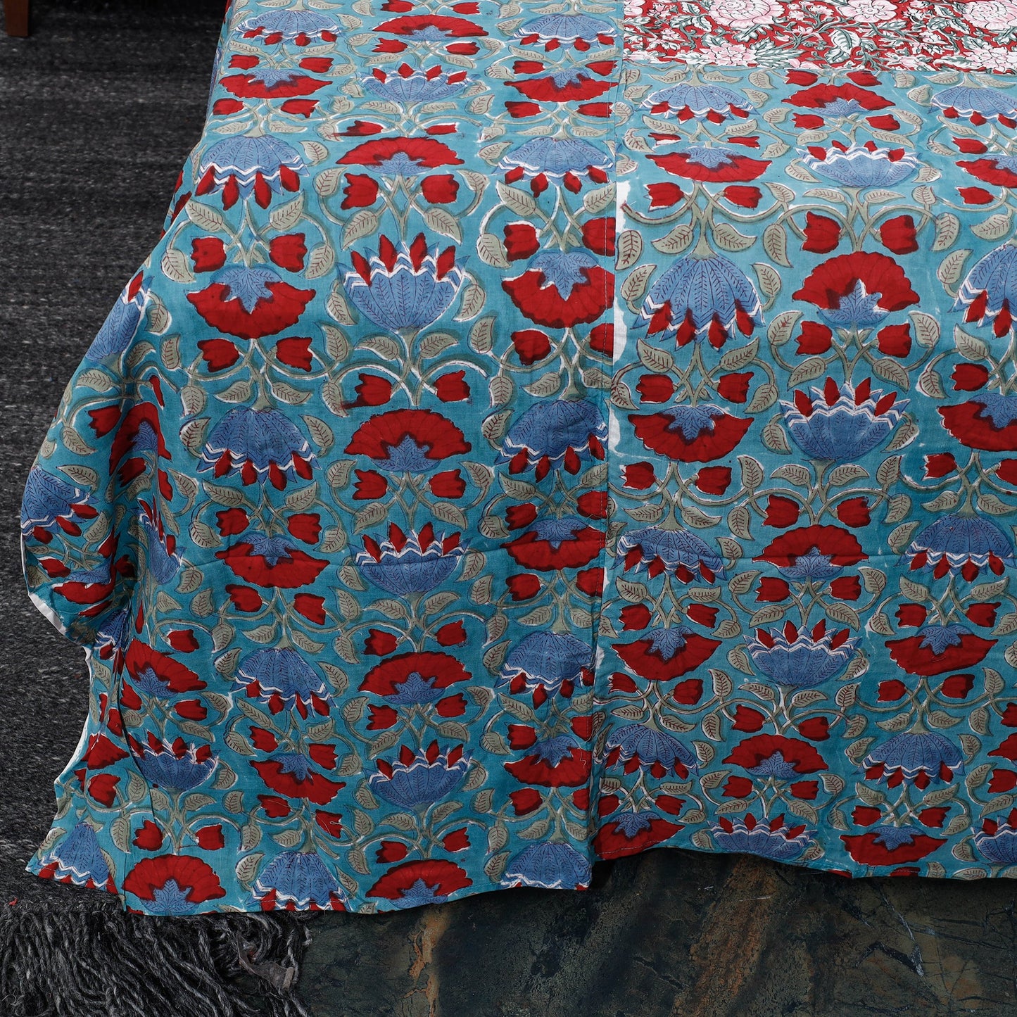 Block Print Patchwork Cotton Sanganeri Bed Sheet