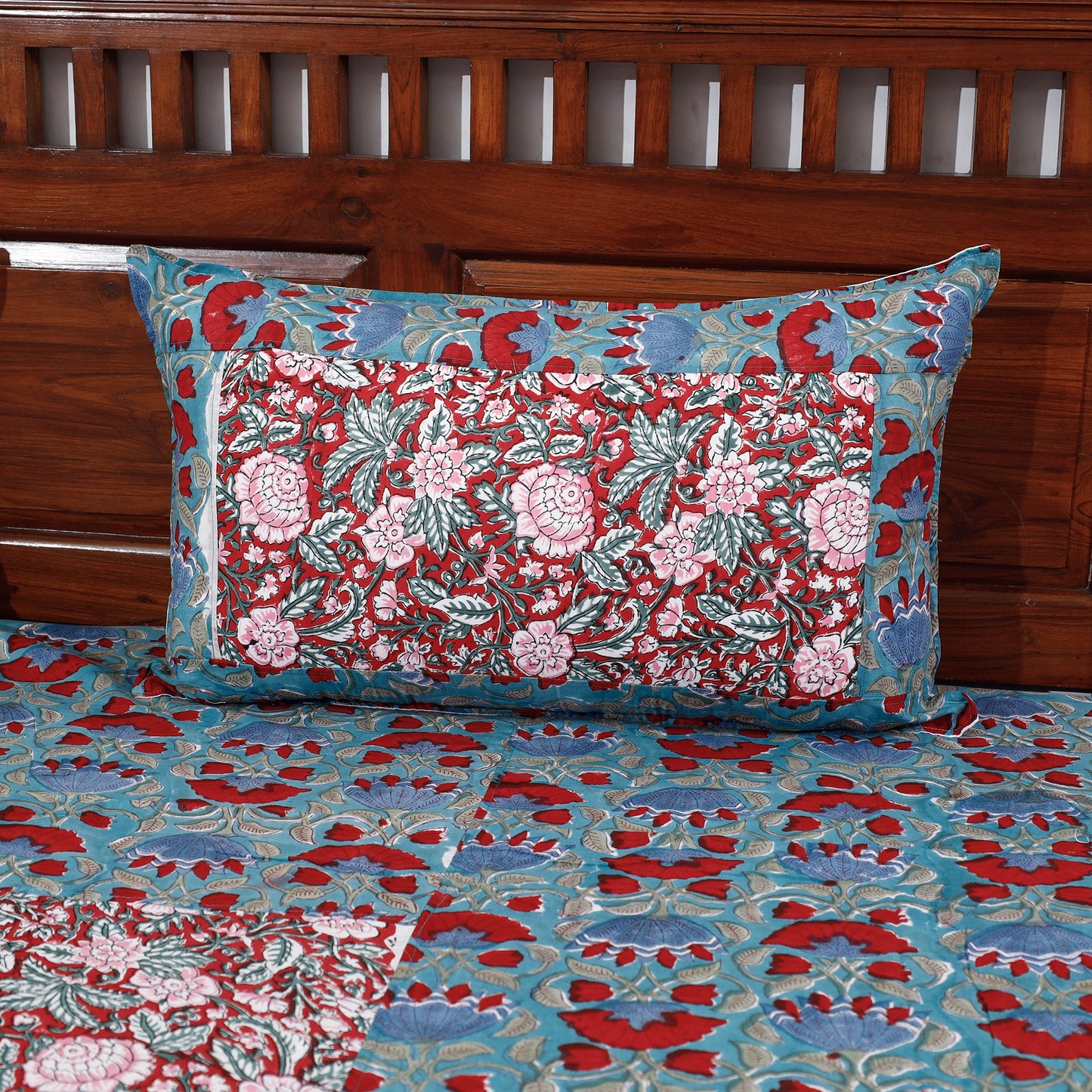 Block Print Patchwork Cotton Sanganeri Bed Sheet