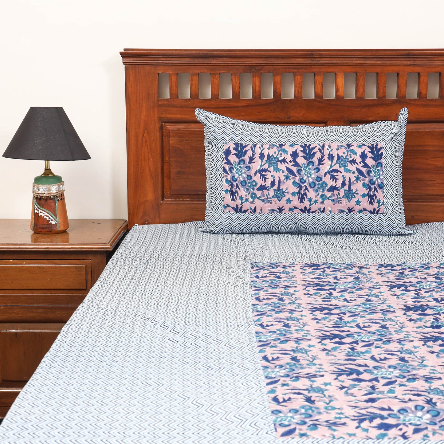 Patchwork hand double sanganeri bedsheet set (108 x 90 in)