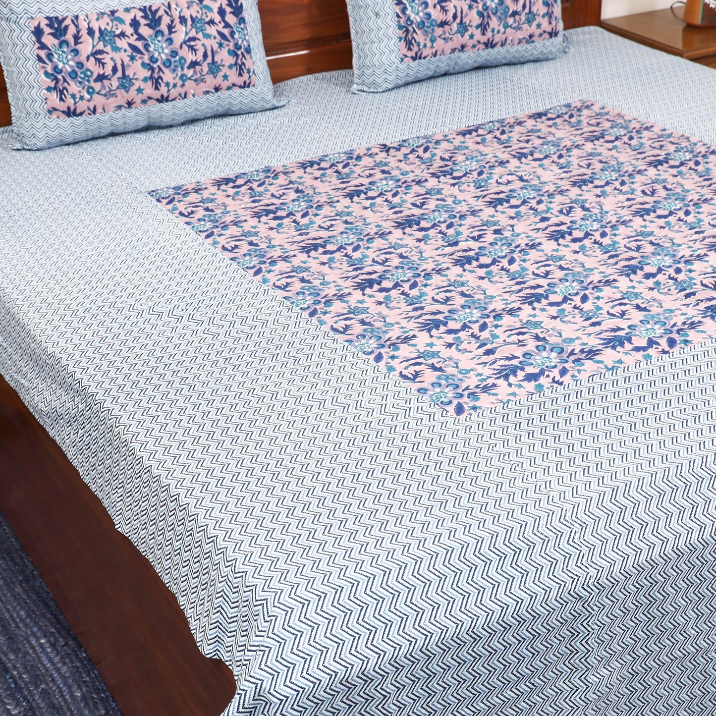 Patchwork hand double sanganeri bedsheet set (108 x 90 in)