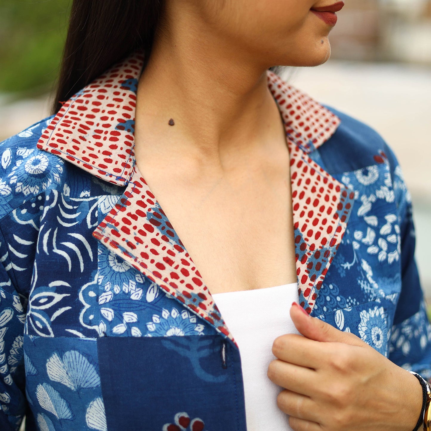 Patchwork Indigo Bagru Print Women's Jacket