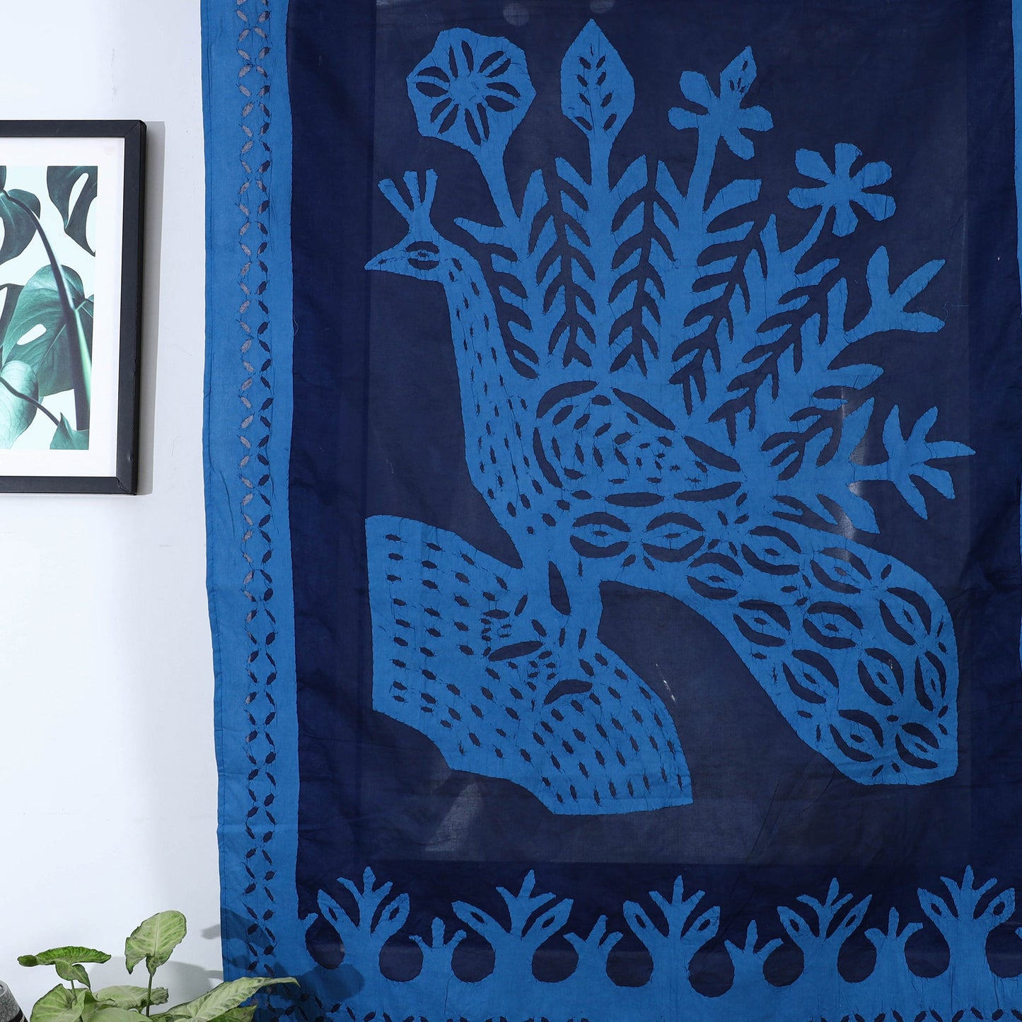 Peacock Cutwork Cotton Barmer Applique Window Curtain