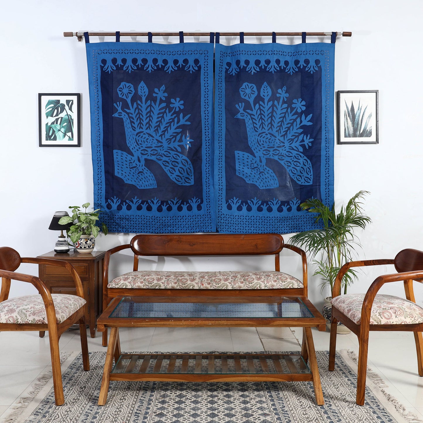 Peacock Cutwork Cotton Barmer Applique Window Curtain