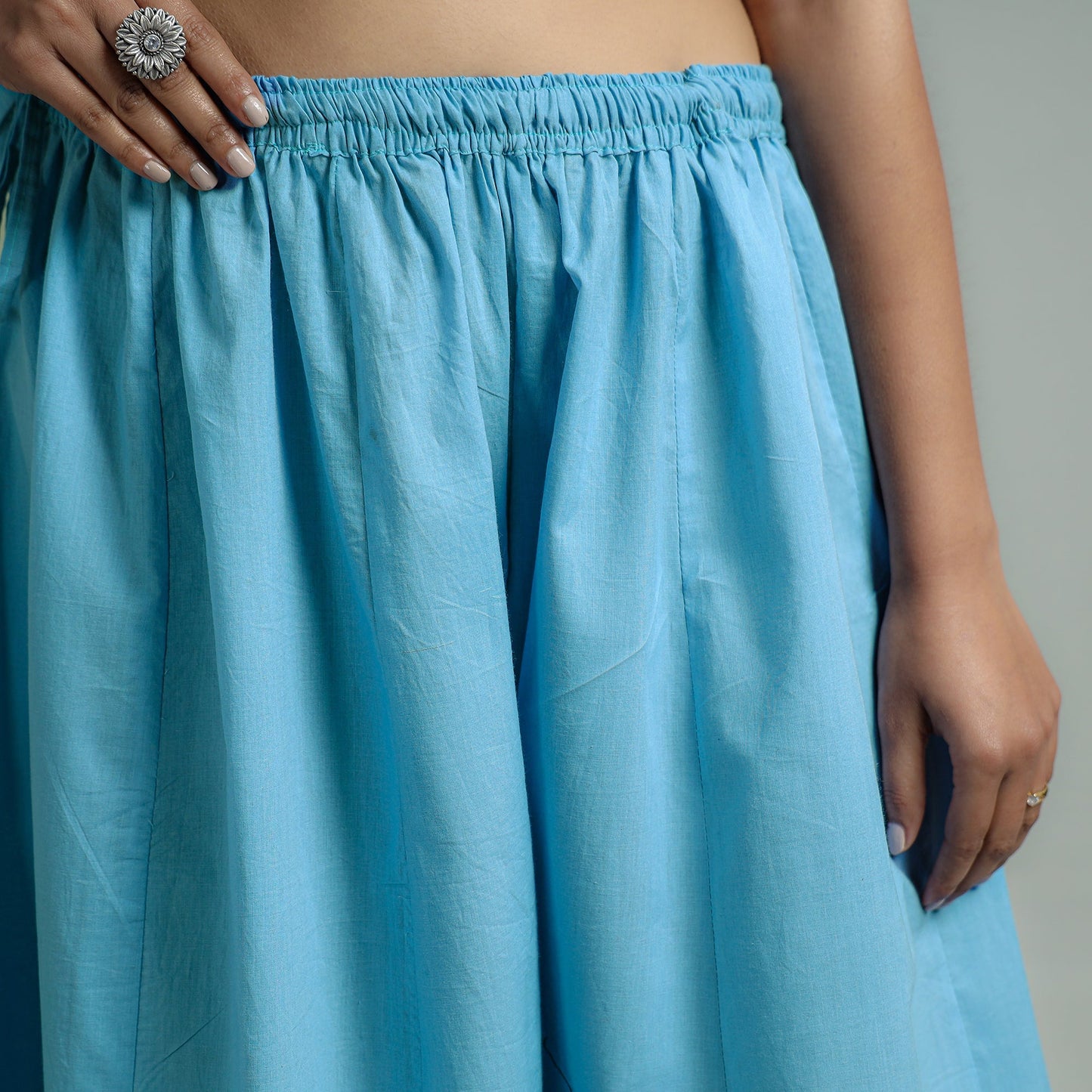 Buy Blue Plain Dyed Cotton Flared Palazzo Online