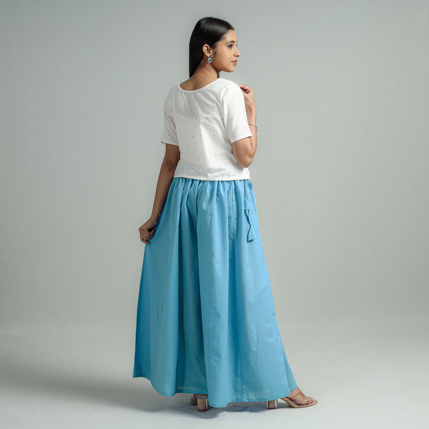 Buy Blue Plain Dyed Cotton Flared Palazzo Online