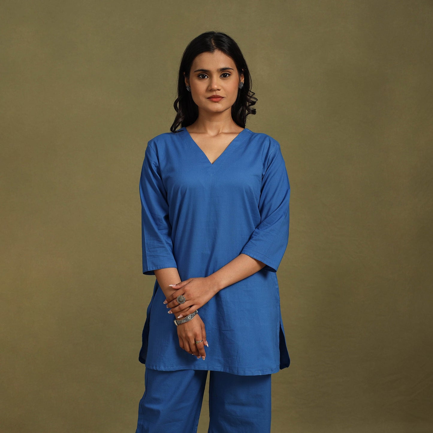Blue Plain Dyed Cotton Co-Ord Set
