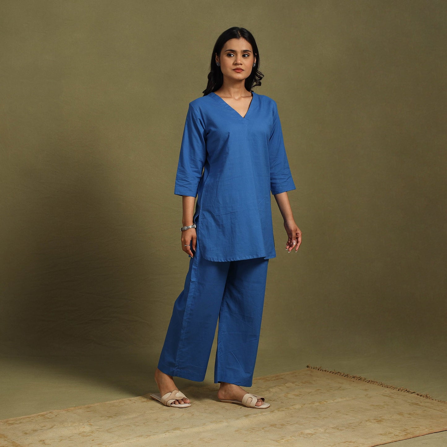 Blue Plain Dyed Cotton Co-Ord Set