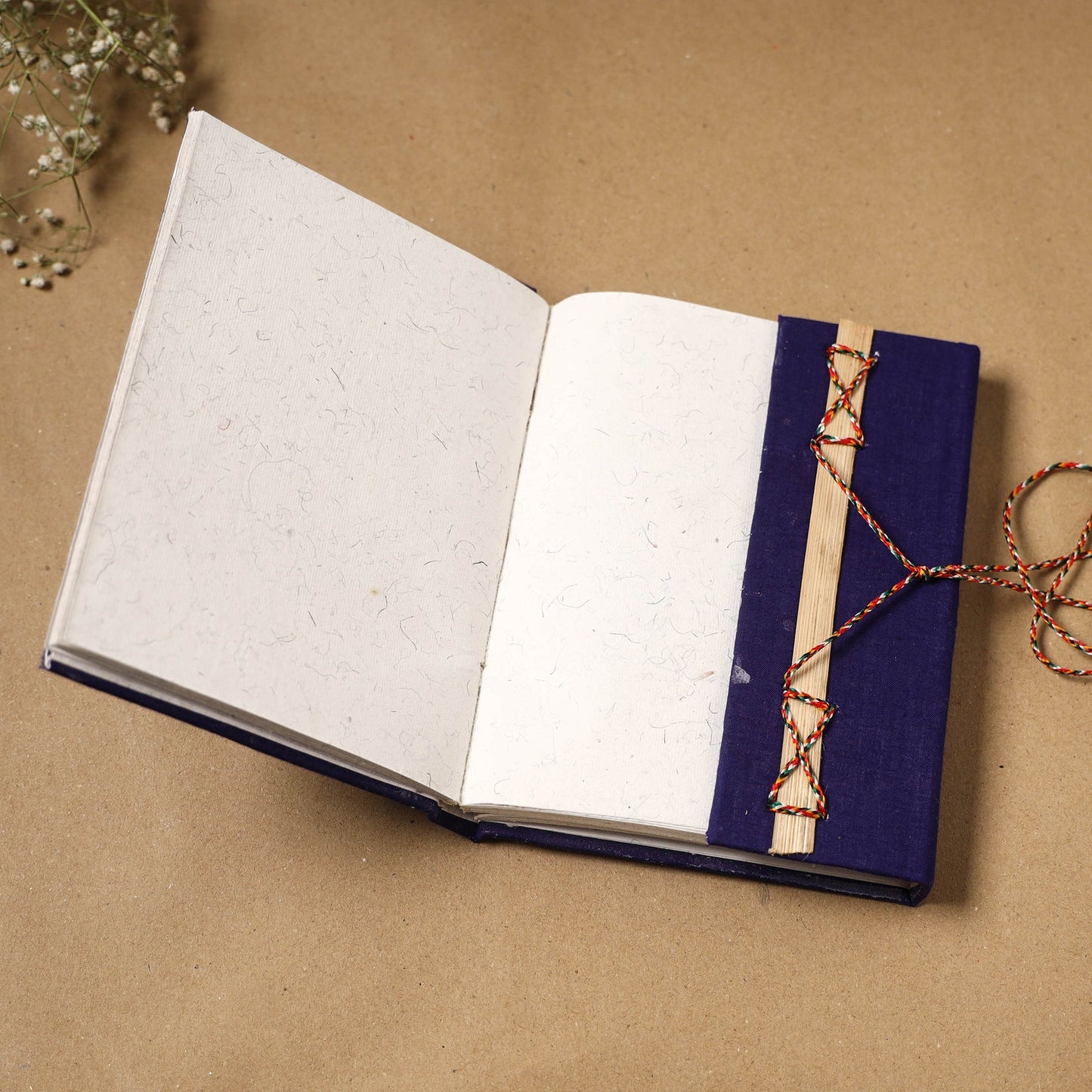 Plain fabric cover handmade paper notebook with thread lock