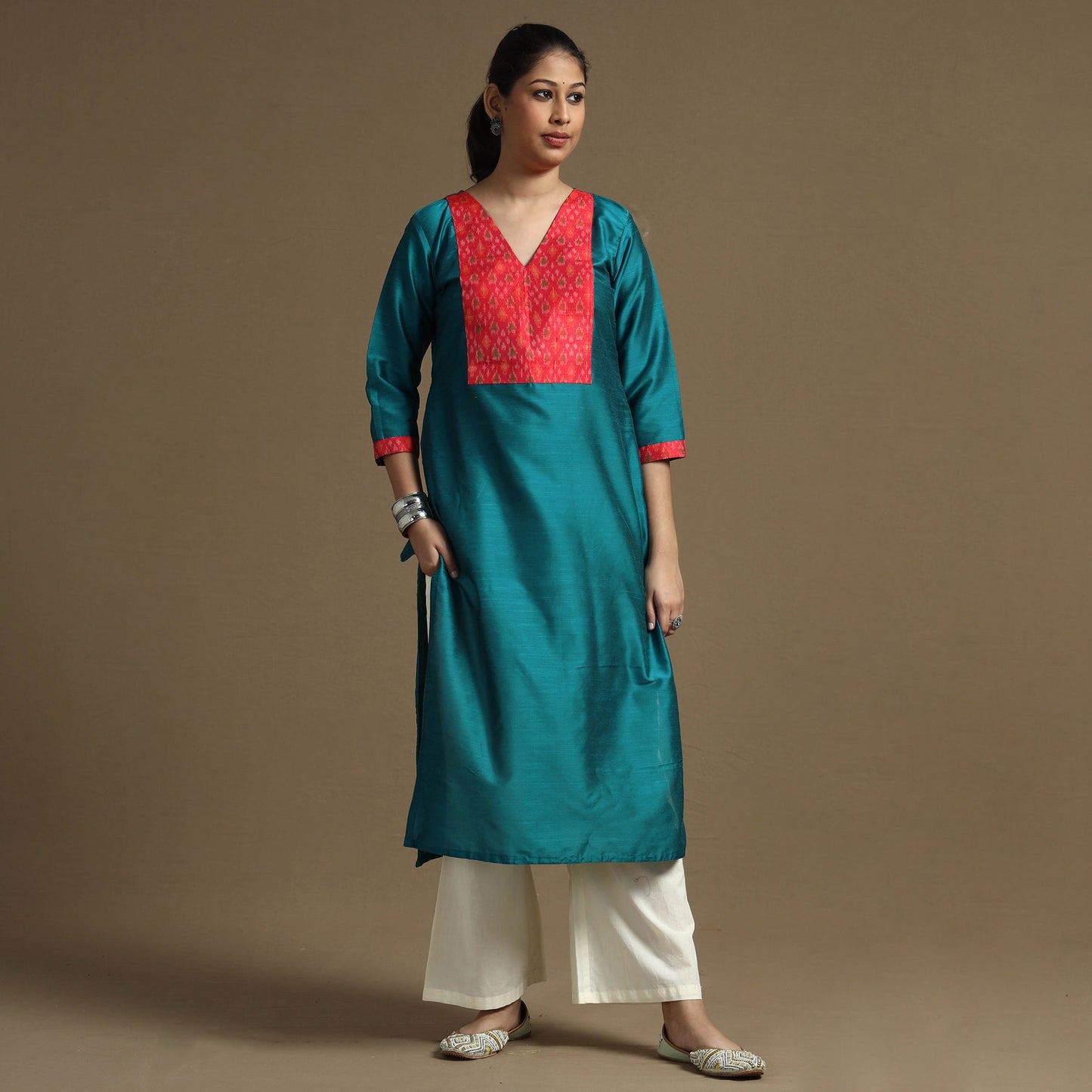 Buy Plain Solid Slub Silk Straight Kurta Online at iTokri.com