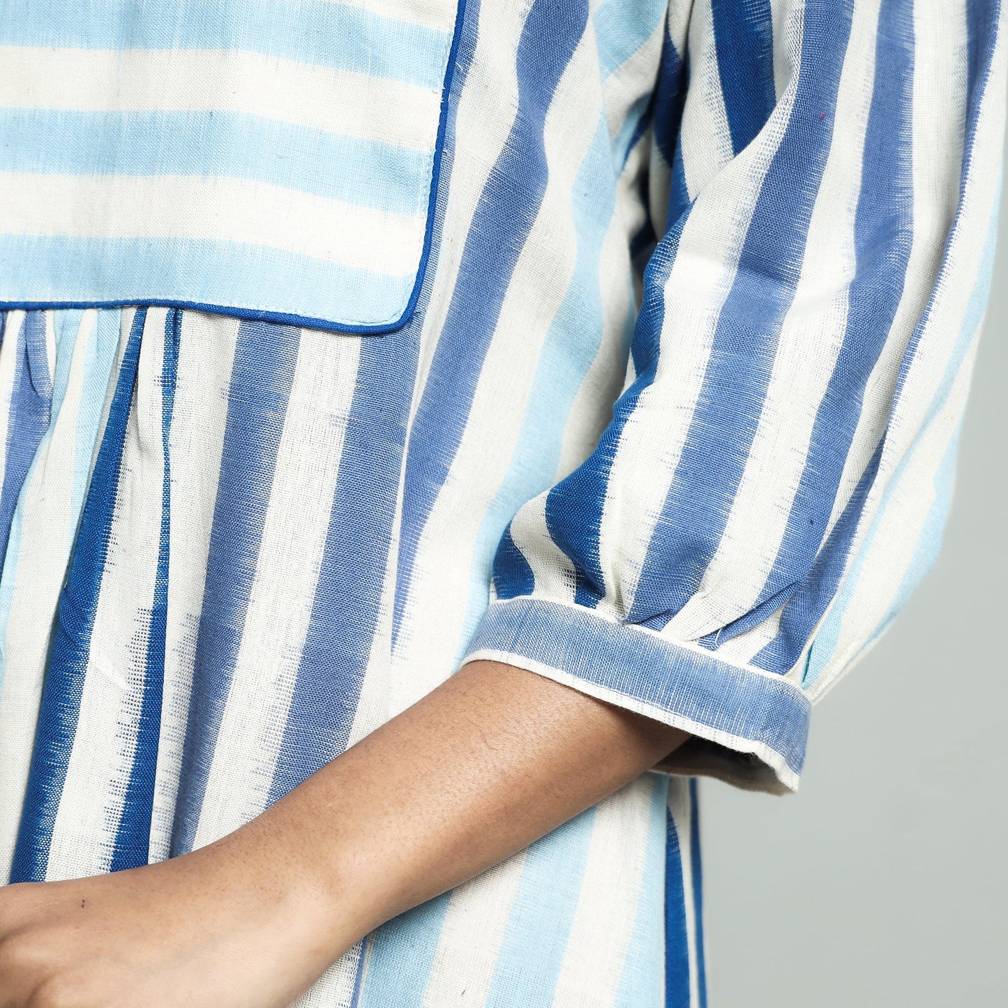 Blue - pochampally double ikat cotton flared dress